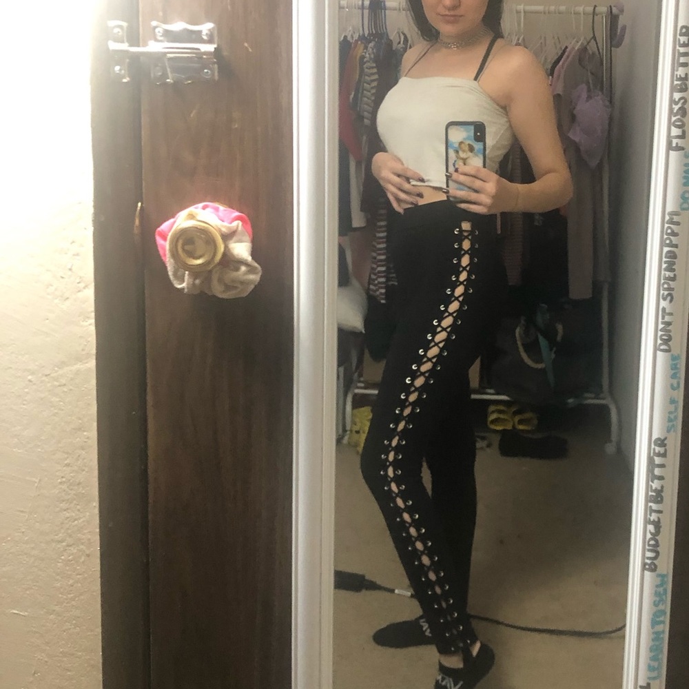 black tied up leggings
